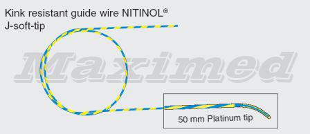 Проводник с памятью формы Nitinol устойчивый к перекручиванию, мягкий изогнутый дистальный конец-платина (50 мм), диаметр 0,035 дюйма, длина 400 см, жёлто-чёрный
